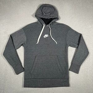 Nike Hoodie Mens Small Gray Center Swoosh Pullover Sweatshirt Casual Preppy Logo